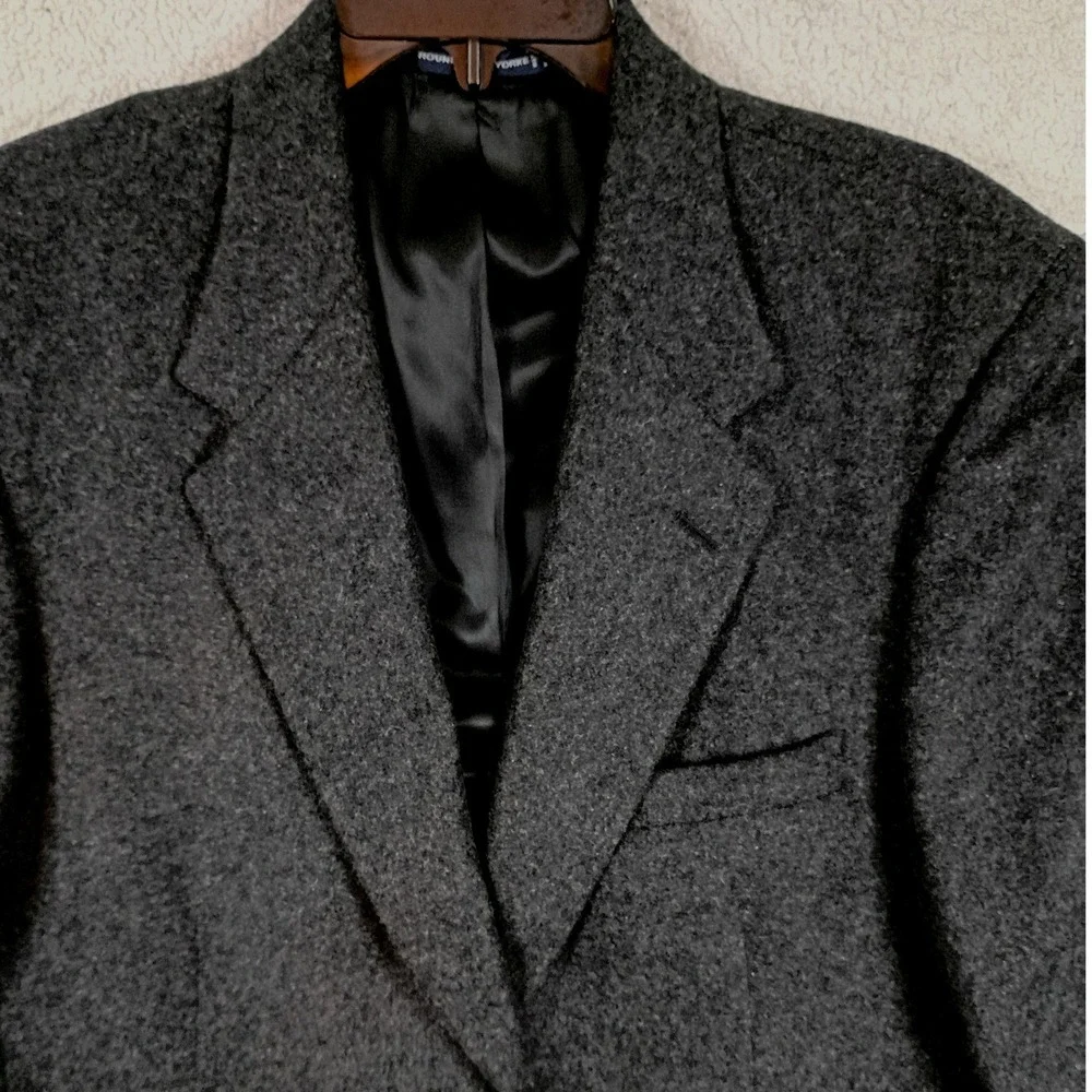 Roundtree & Yorke Camel Hair Vintage Sport Coat Men 46R Dark Charcoal Gray Vent